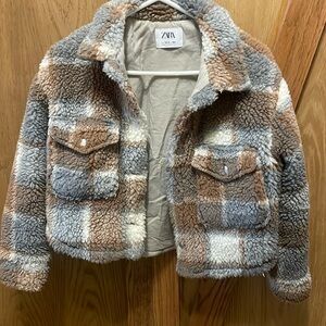 ZARA Plaid Print Sherpa Youth Jacket